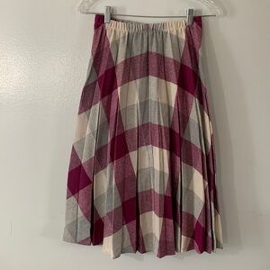 Vintage Magenta Grey Wool blend Plaid Midi Length Circle Skirt Size 8